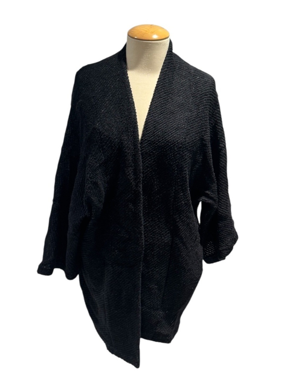 OAK + FORT mid-length textured black open front cardigan - size xs